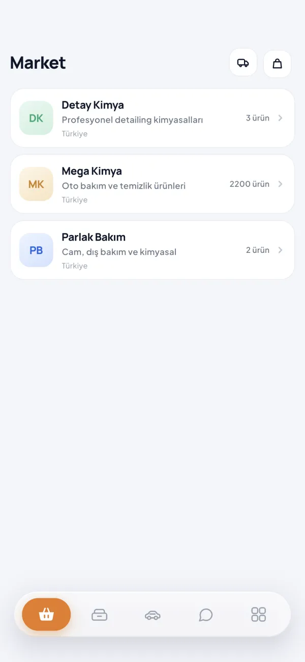 Market ekranı: toptancı listesi